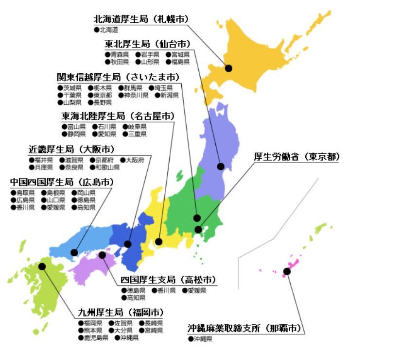 全国の地方厚生局一覧